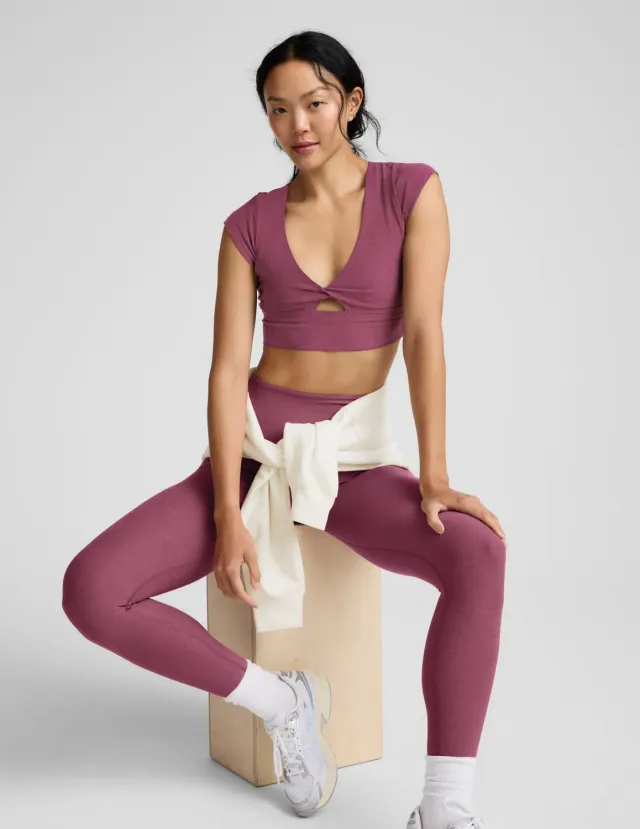 Beyond Yoga Spacedye Get It Twisted Cropped Tee träningstopp Smooth Mauve mjuk