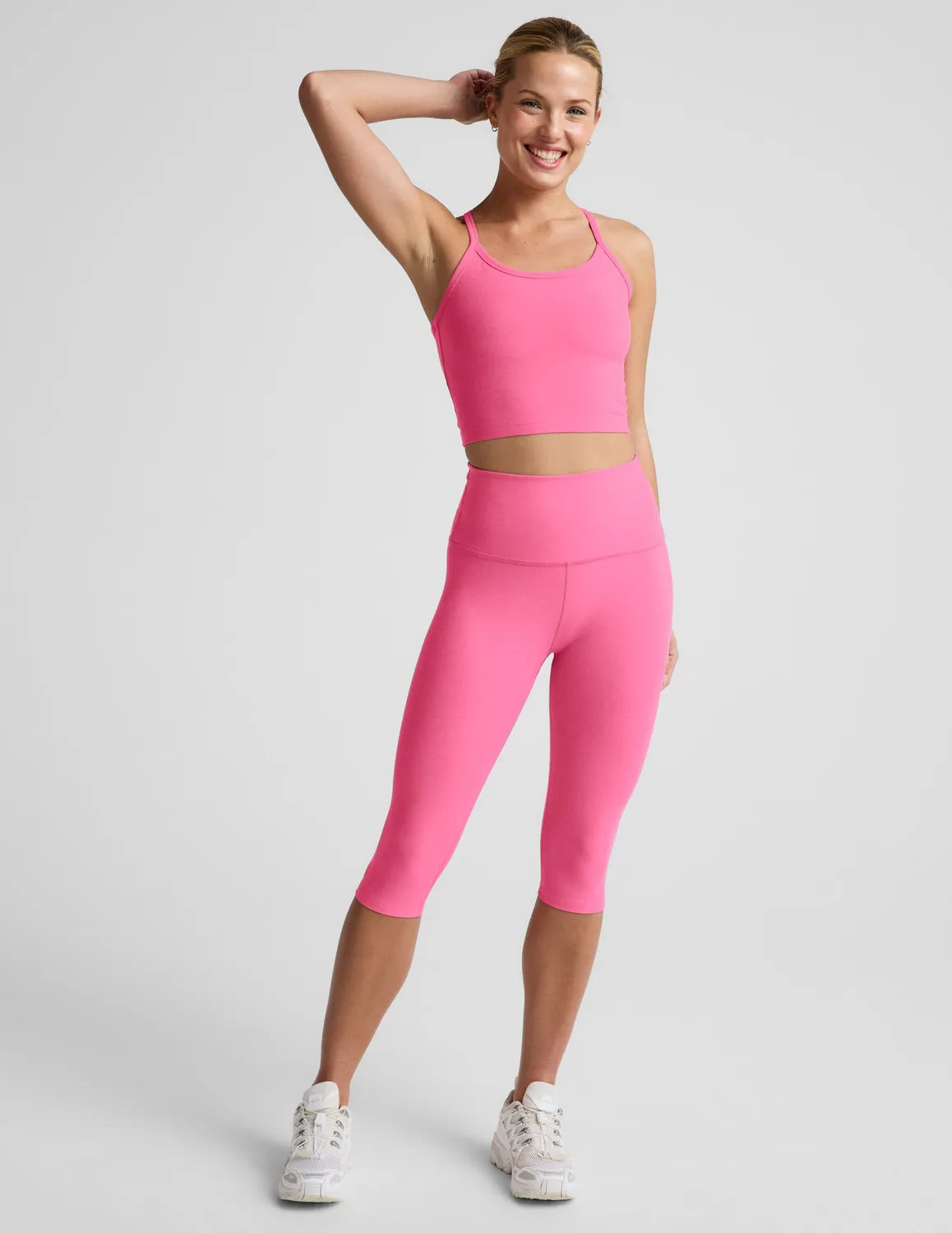 Beyond Yoga Spacedye Slim Racerback Cropped Tank topp Luscious Pink Heather med bh