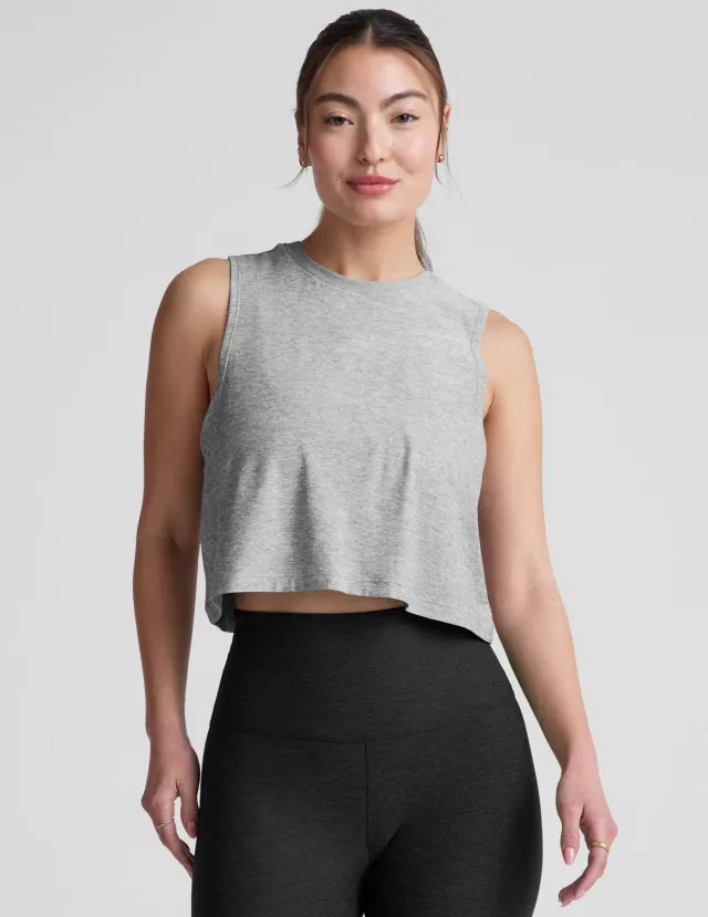 Beyond Yoga Featherweight Minimal Cropped Tank linne Silver Mist