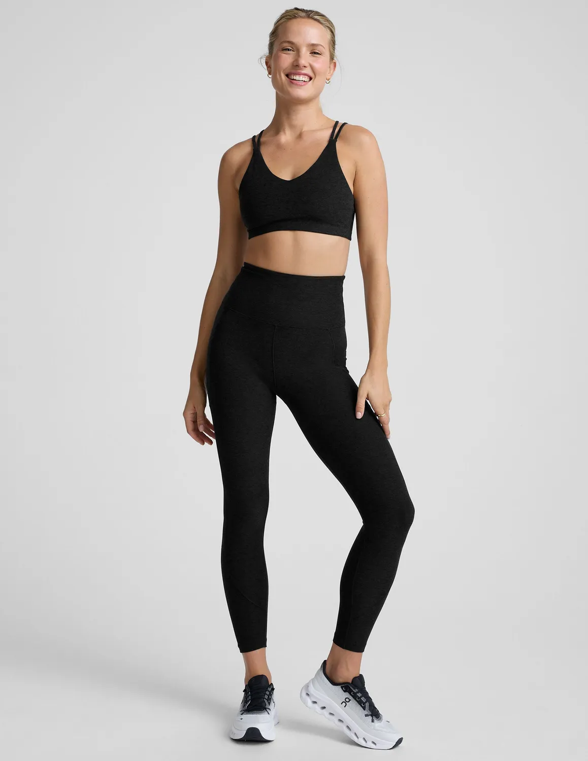 Beyond Yoga Spacedye Get Across sport-bh svart V-ringad