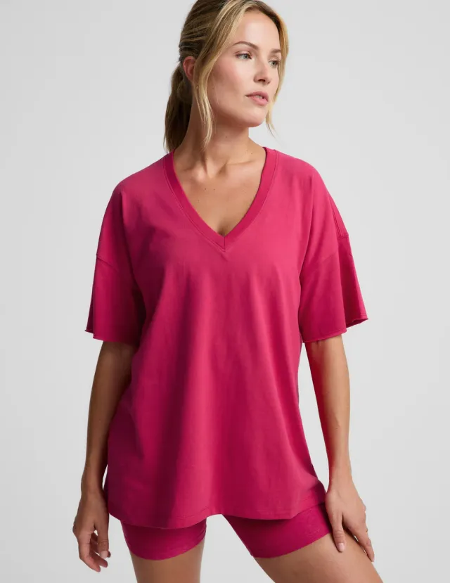Beyond Yoga SoftKnit Better Than Ever t-shirt Berry Red oversize