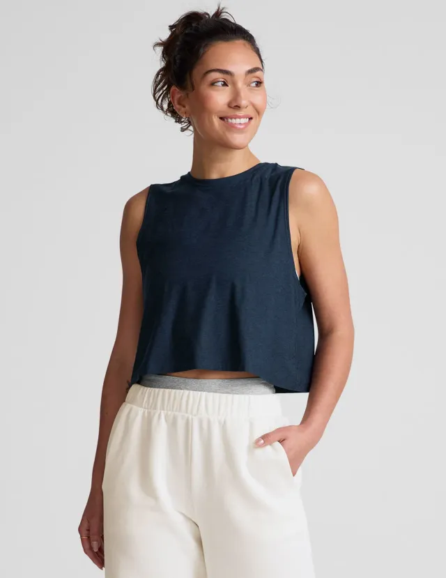 Beyond Yoga Featherweight Minimal Cropped Tank linne Nocturnal Navy