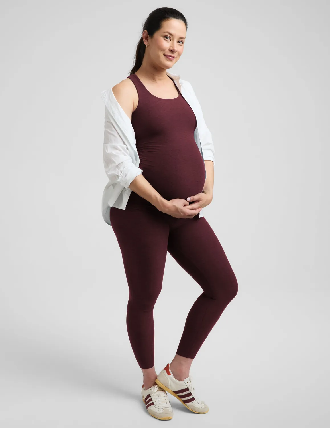 Beyond Yoga Spacedye Bases Covered Maternity Tank linne Cabernet Heather gravid