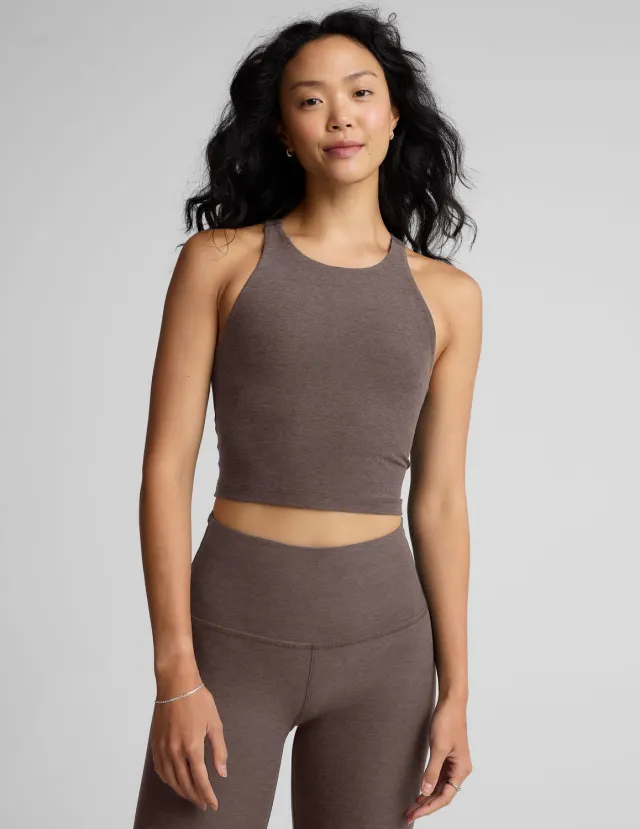 Beyond Yoga Spacedye Refocus Cropped Tank linne Woodland Heather med bh