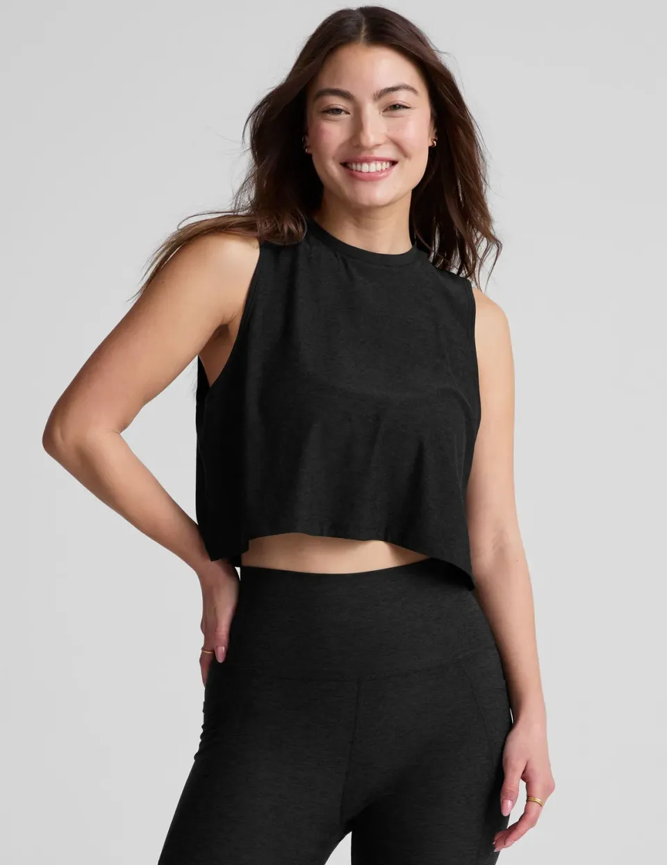 Beyond Yoga Featherweight Minimal Cropped Tank linne Darkest Night